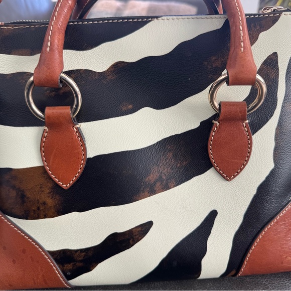 Dooney & Bourke Zebra Print Satchel - Black, Brown, and Cream - Picture 3 of 4